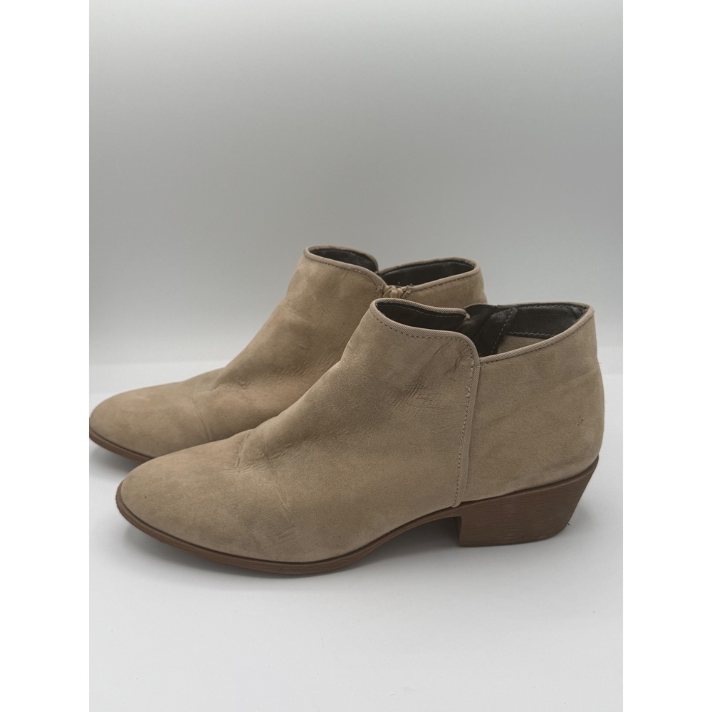 Old Navy Womens Tan Faux Suede Ankle Boots Low Block Heel Side Zip Booties 10